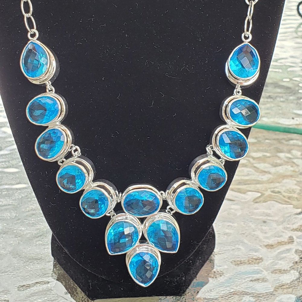 Bold Sterling Blue Stone Necklace